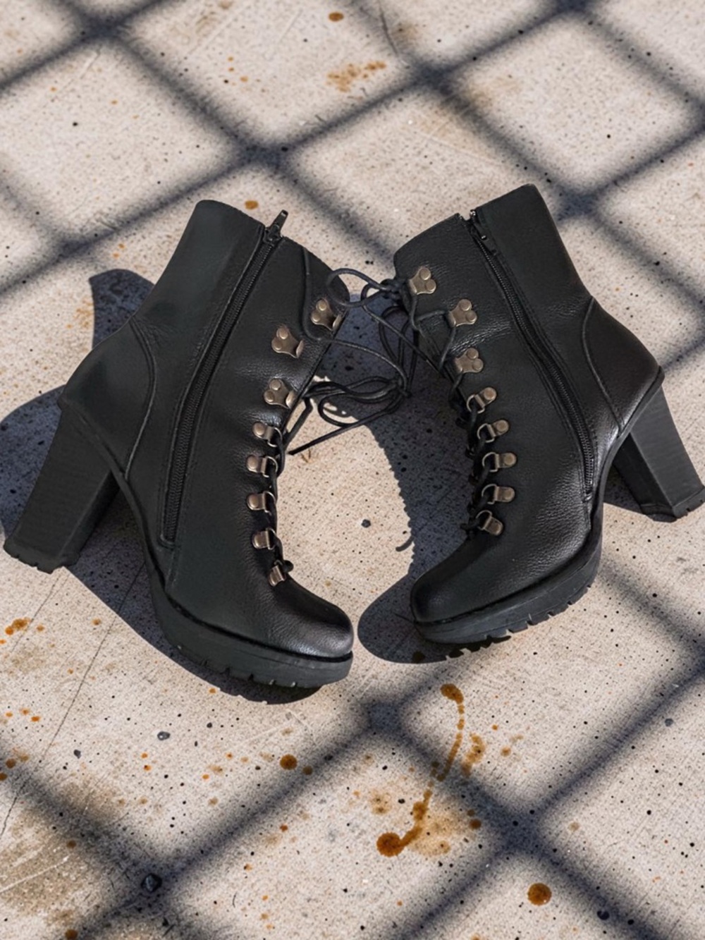 Skechers Y2K Black Leather Lace-Up Heeled Boots Steampunk Victorian Goth Sz 7.5